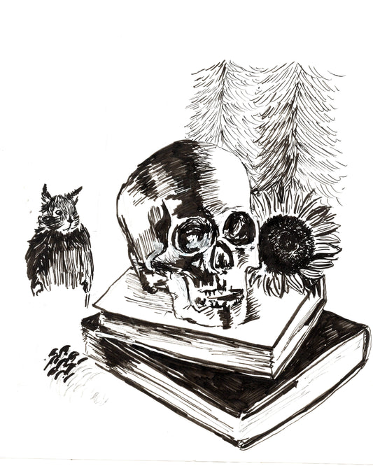 Still life with Skull & Taxidermy Squirrel